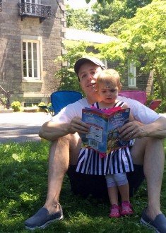 More interested in books with Daddy than the vintage baseball game